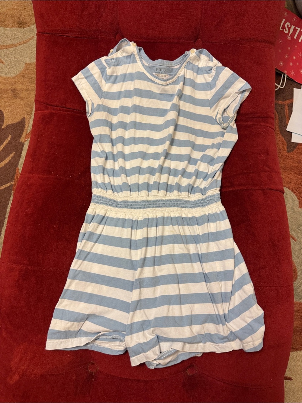 Polo by Ralph Lauren Light Blue & White Striped Girls Romper